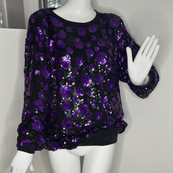 Amen Wardy Sz M Black Purple Flat Beads Sweatshirt Sweater - Picture 2 of 9